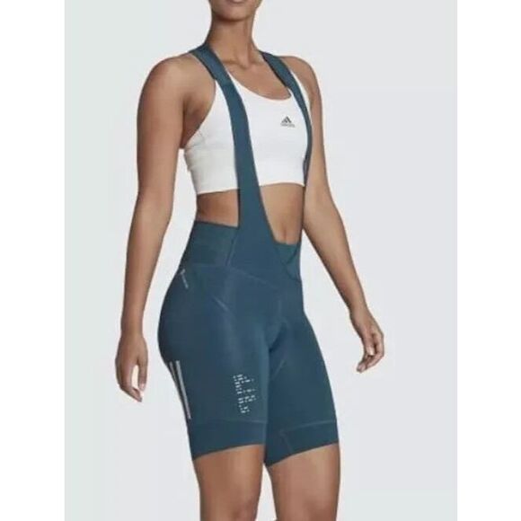 Adidas HM3159 Women Sz S Utility Green The Parley Padded Bib Cycling Shorts - Picture 7 of 10